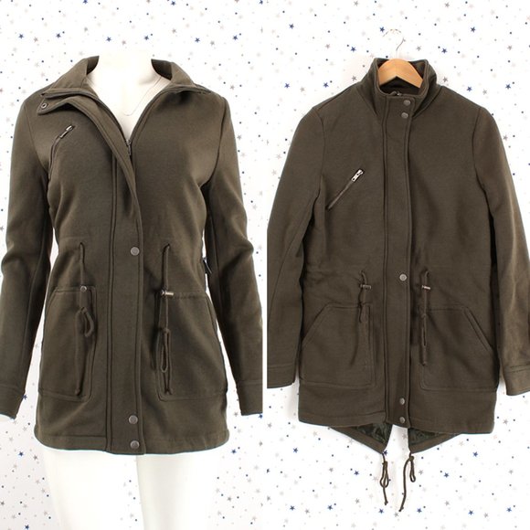 Olive High Neck Fleece Knit Coat Jacket - Picture 1 of 10